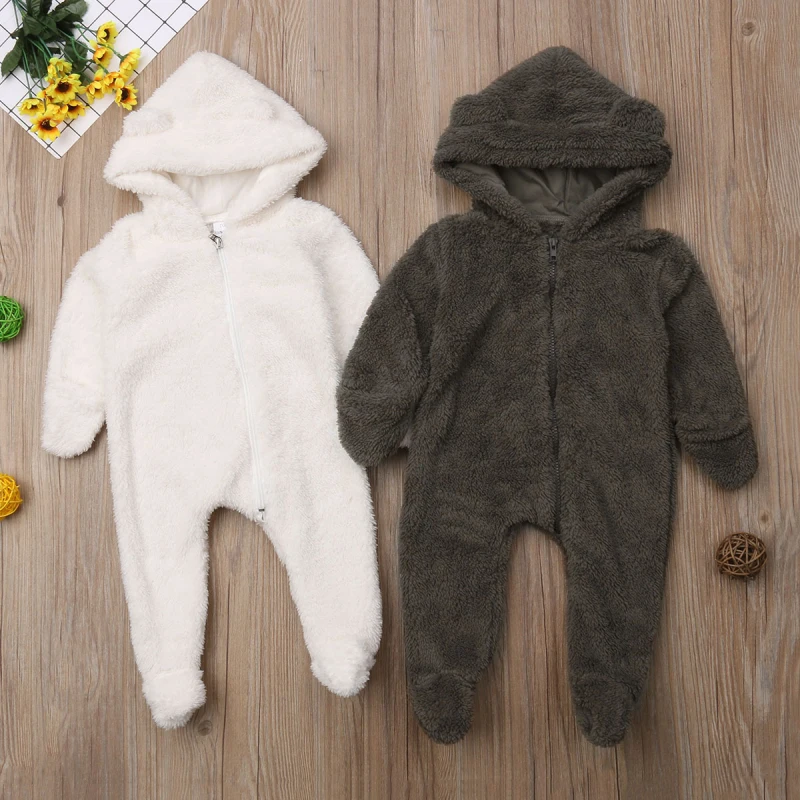 Pudcoco/Милая стильная пушистая Одежда для новорожденных девочек и мальчиков; комбинезон с капюшоном; 0-24 месяца
