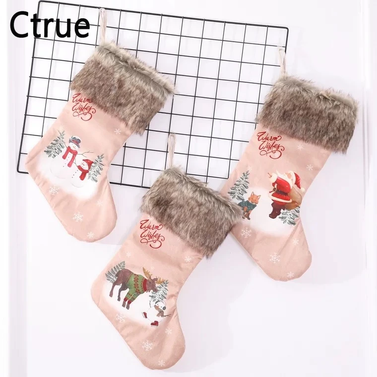 

3pcs Christmas Stockings Socks New Year Santa Claus Candy Stockings Gift Bag Xmas Tree Hanging Ornament Decoration