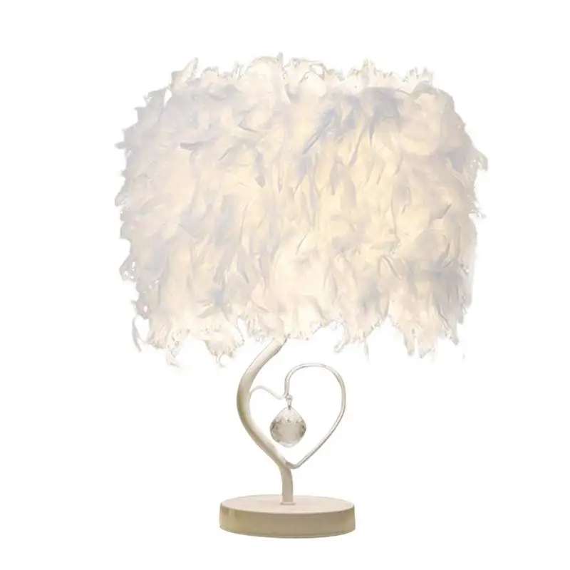 

Bedside Reading Room Sitting Room Heart Shape Feather Lampshade Crystal Light Table Lamp with US-plug