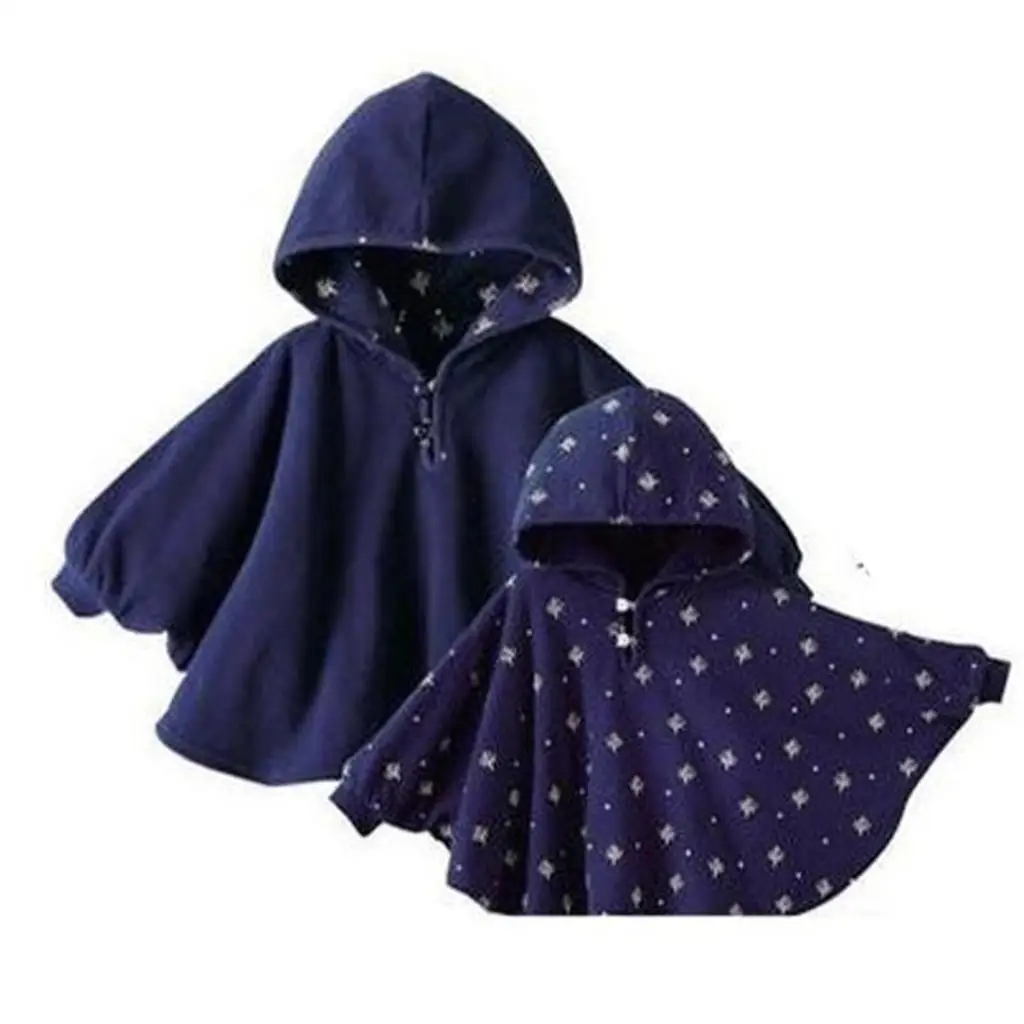 Детский двусторонный плащ Реверсивные куртки ребенка с рукавами мыса Верхняя одежда Бархатное пальто с капюшоном - Цвет: dark blue