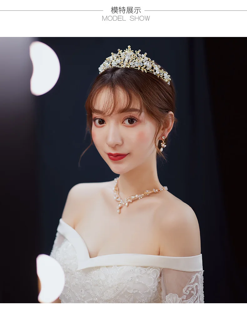 Vogue Rhinestone Crystal Statement Bridal Necklace + Earrings + Crown Jewelry Sets (1)