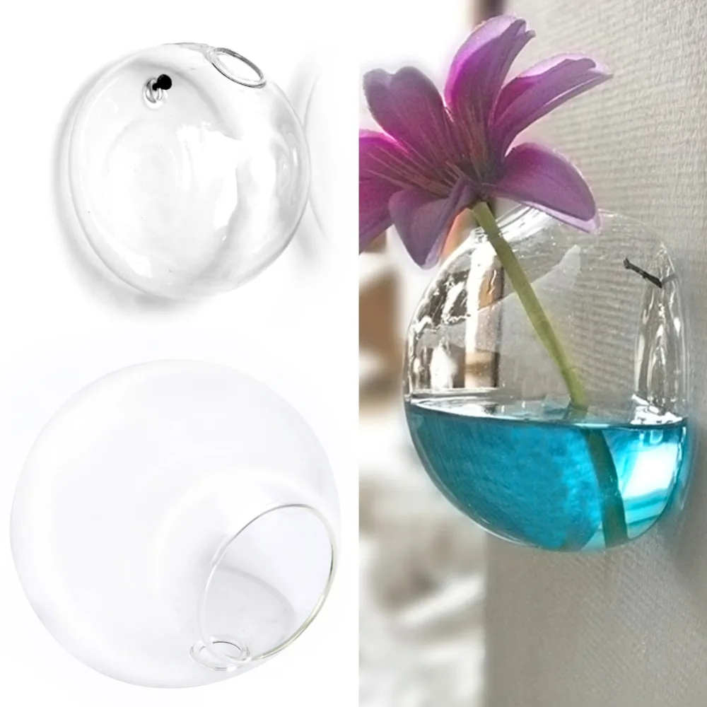 

1PC 7*8CM White Transparent Glass Wall Hanging Vase Flower Pot Glass Ball Vase Container Home Garden Decoration