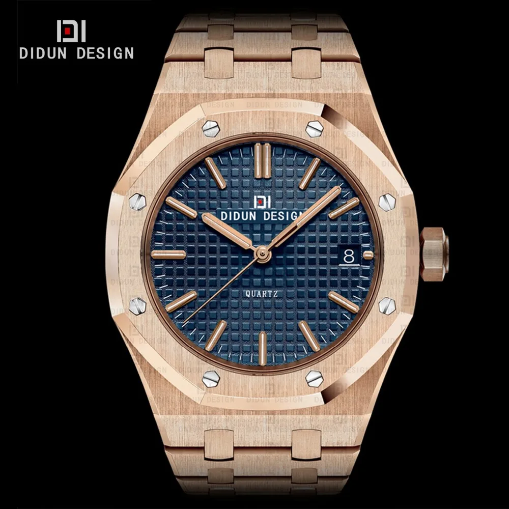 DIDUN Men Watches  Top Brand Luxury Quartz Watch Rosegold Male Fashion Business Watch Shockproof 30m Waterproof Wristwatch