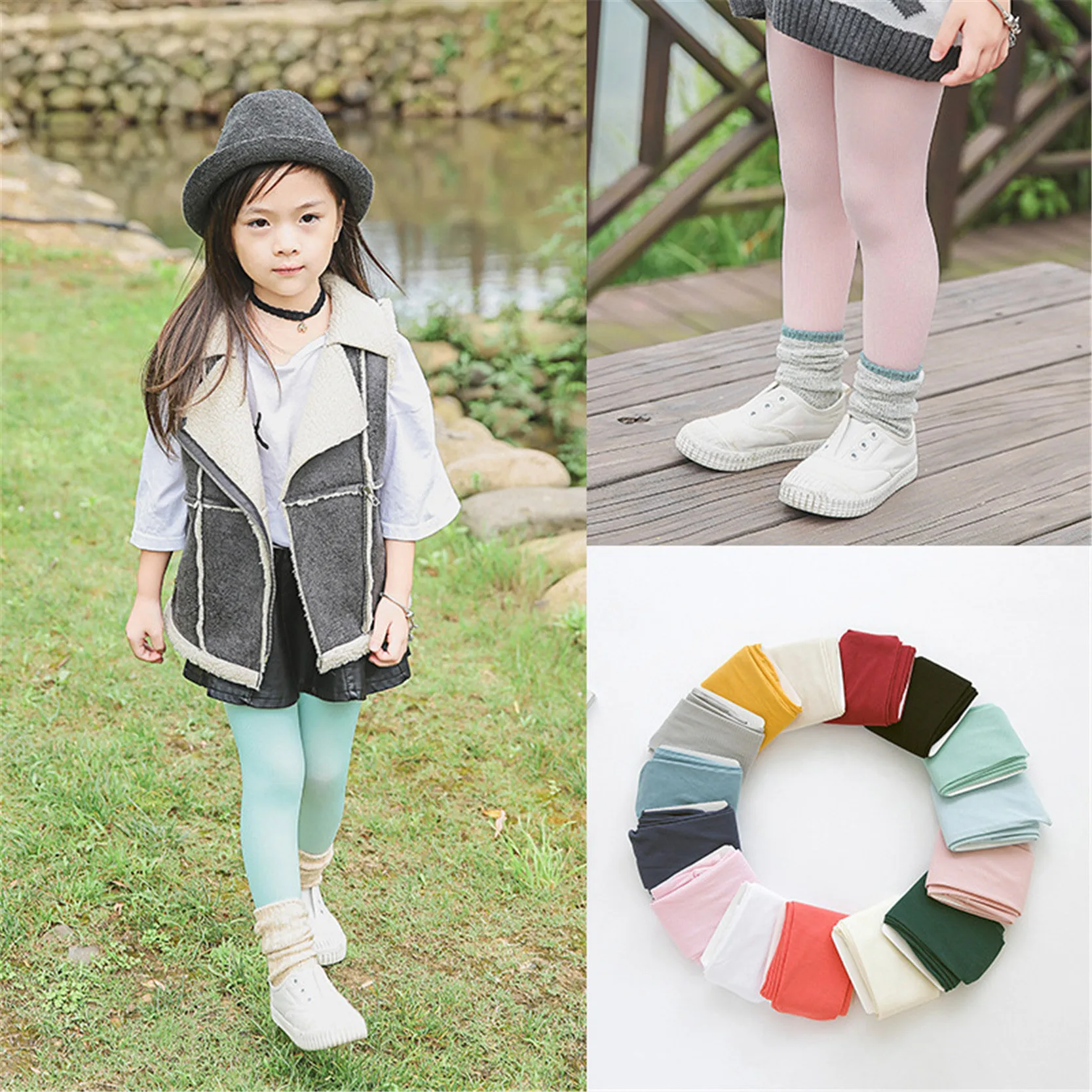 Solid Color Soft Kawaii Tights Lovely Velvet Children Girl Kids Pantyhose Tights Dance Tights Stocking For