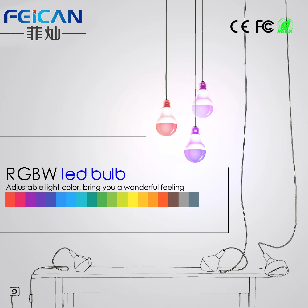 FEICAN RGBW Wi-Fi Светодиодная лампа с регулировкой светодиодный светильник RC красочный свет 240 в 7 Вт 9 Вт Поддержка IOS/Android приложение управление E27