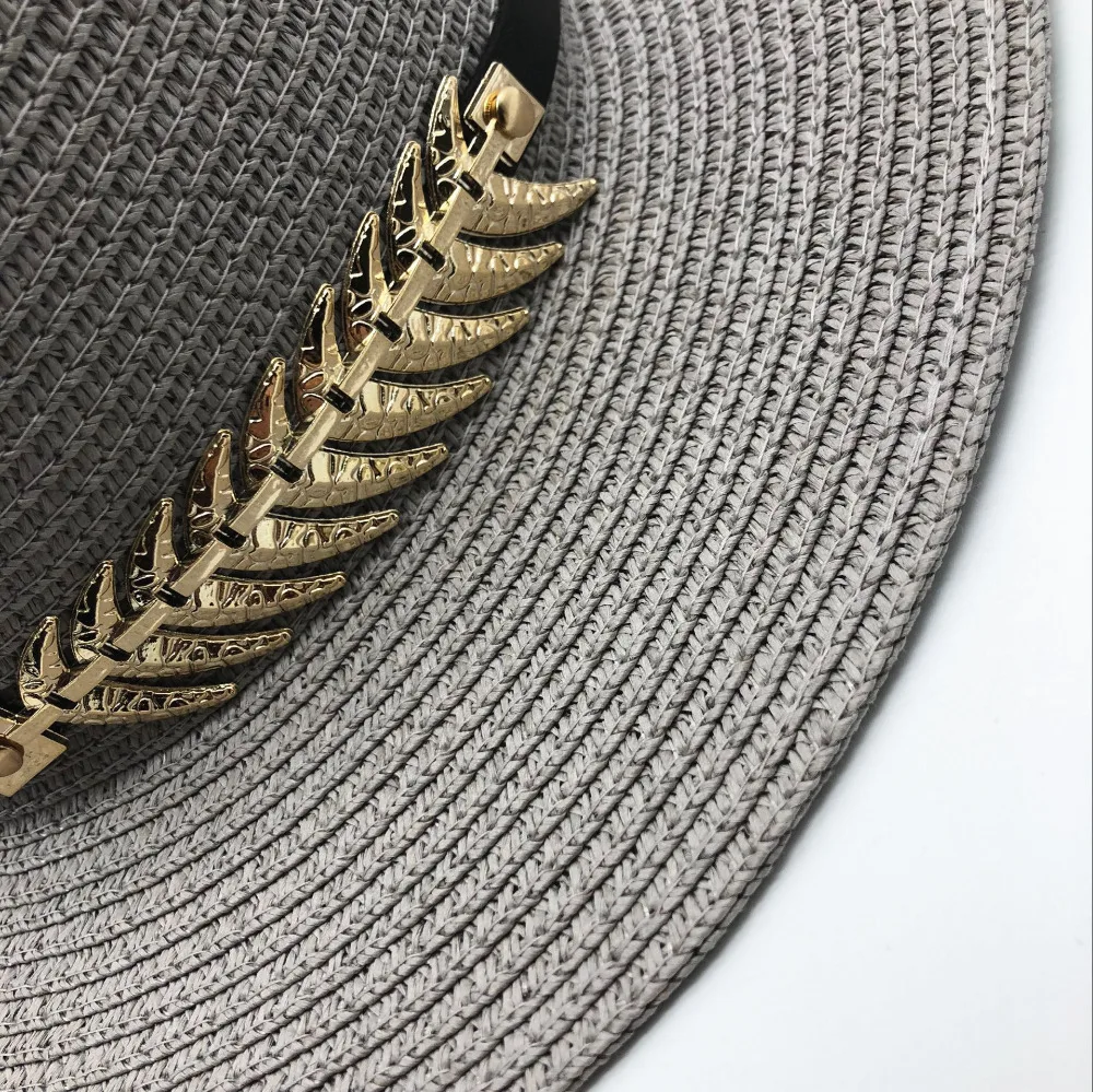 Summer British Belt Vintage Trilby flat brimmed sun hat sun protection hat straw hat Shading sun hat Lady fashion beach Unisex Jazz