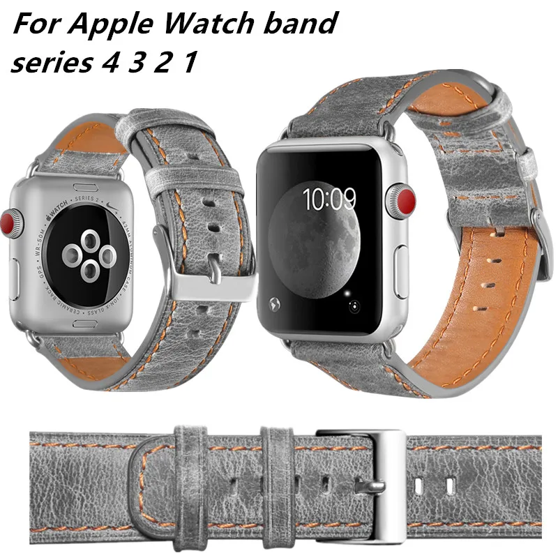 

Crack Leather strap For Apple Watch band 4 44mm 40mm For iwatch 3 2 1 band 38mm 42mm bracelet Metal Buckle watchband belt