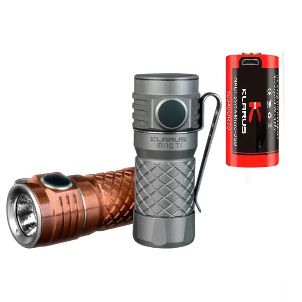 

New KLARUS Mi1C LED Flashlight Ti/Cu CREE XP-L HI V3 600LM Mini Titanium Torch Flashlight + 16340 Li-ion Rechageable Battery