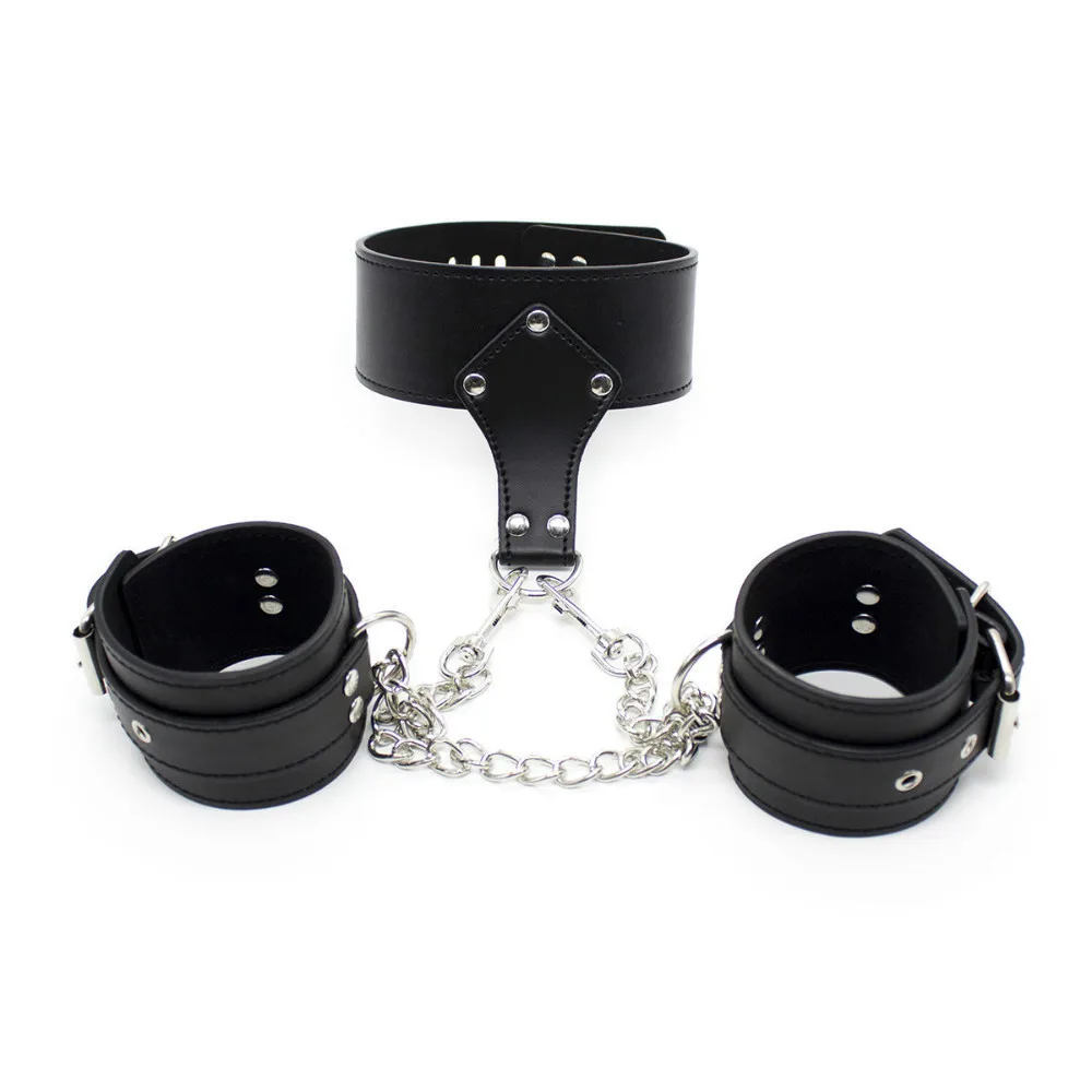 Sale High Quality PU Leather Neck Collar & Wrist Cuffs Restraint Bondage Set Black|set figure|sets girlsset screw cup point |