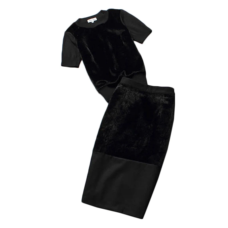 Подиум высокое качество дизайнер женские вечерние весна осень вечерние Виктория Бекхэм черные топы комплект с юбкой в обтяжку