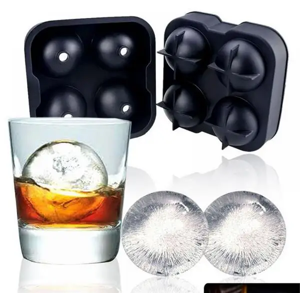 

BAKER DEPOT New Design 4 Hole Ice Cube Ball Drinking Wine Tray Brick Round Maker Mold Party Bar Silicone Ice Hockey CDSM-613