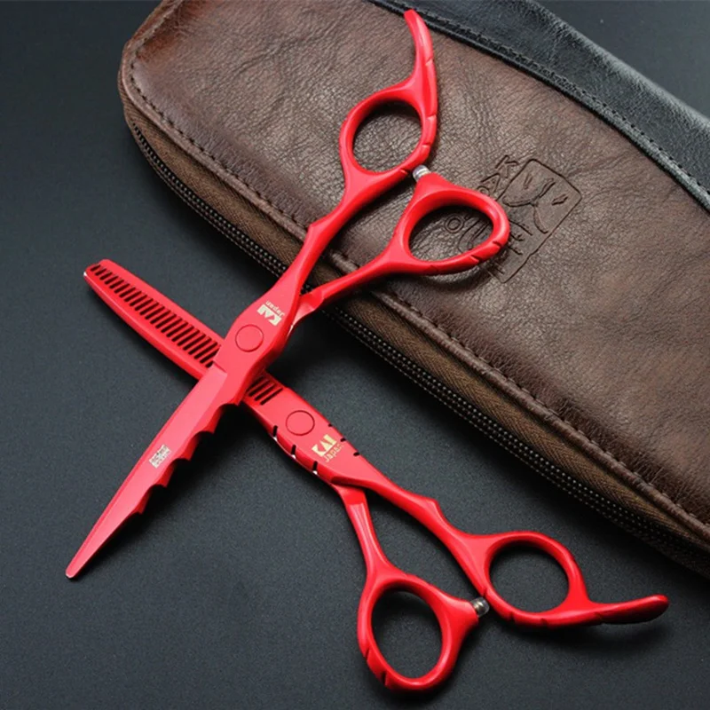 

2pcs Kasho 6.0 inch Hair Scissors pro tesoura hairdressing styling tools salon cutting straight thinning bag case