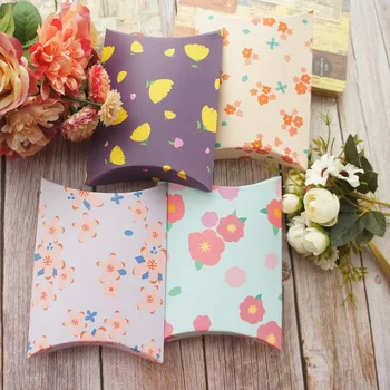 

10 Pcs Pillow Shape Blue Pink Flower Candy Gift Paper Box Pillow Shape Wedding Birthday Gift Packaging Use