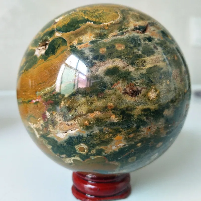 3pcs Decorative ball natural stone ocean jasper crystal ball home decoration feng shui energy healing ball