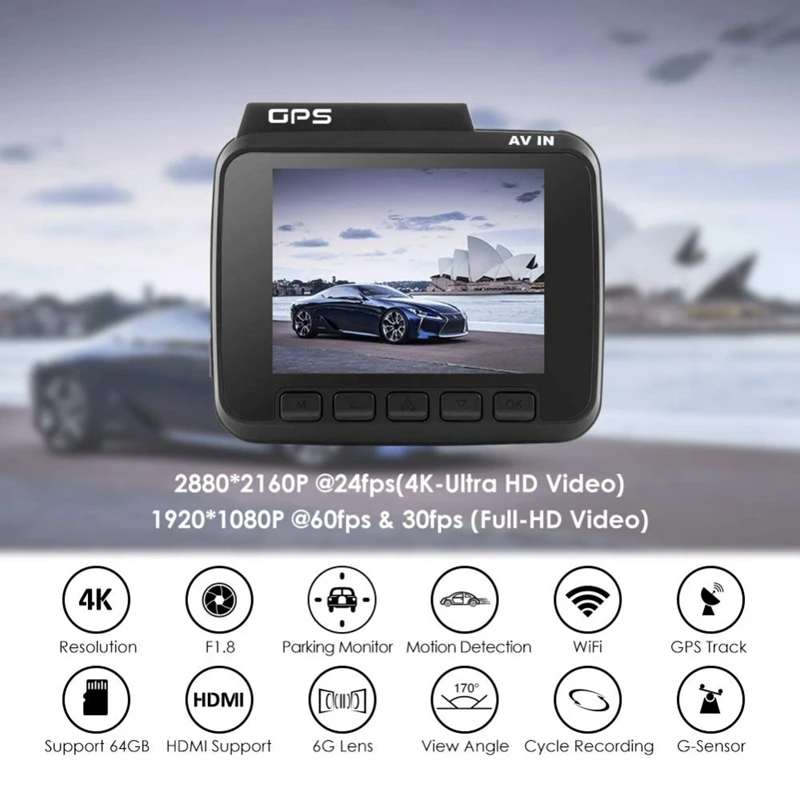 Gs63D 4K Встроенный Gps Wifi Автомобильный видеорегистратор регистратор видеорегистратор для транспорта, с двумя объективами камера заднего вида видеокамера ночного видения видеорегистратор