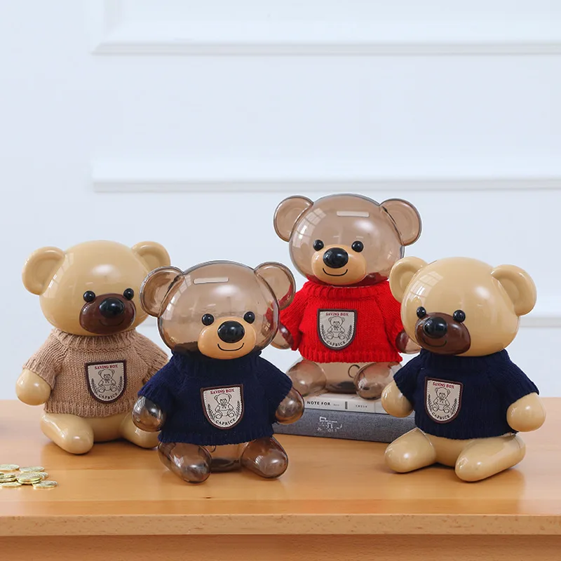 

Hot Sale Cute Little Plastic Bear Home Decoration Cartoon Children Piggy Bank Money Box Children's Favorite Birthday Present