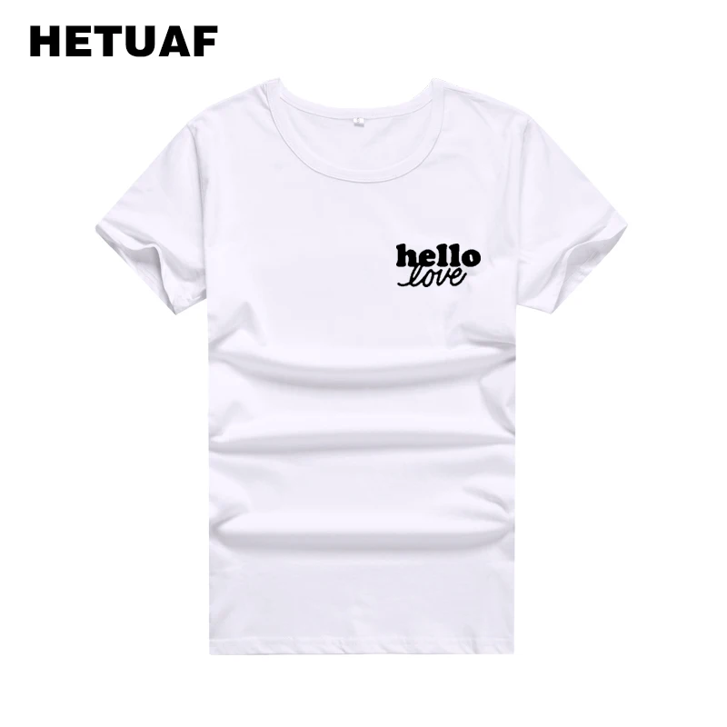 HETUAF Hello Love 2018 Fashion Couple T Shirt for Lovers Harajuku Streetwear Tee Shirt Femme Ulzzang Big Size Camisas Mujer