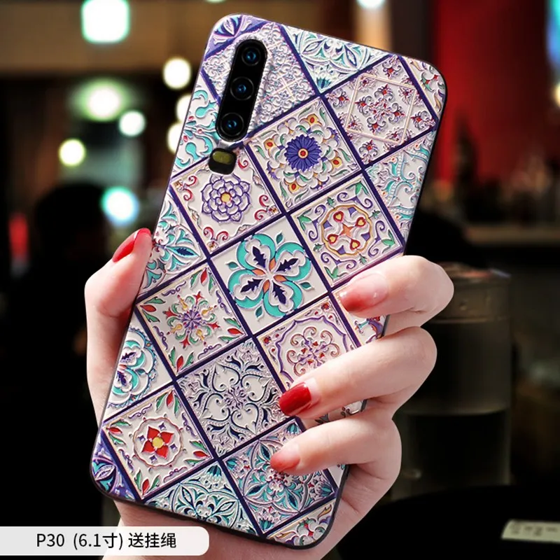 

Vintage flower rhombic totem Emboss case Cover For Huawei P30 PRO , P20 PRO ,Mate 20 Pro,Mate 20 X case cover