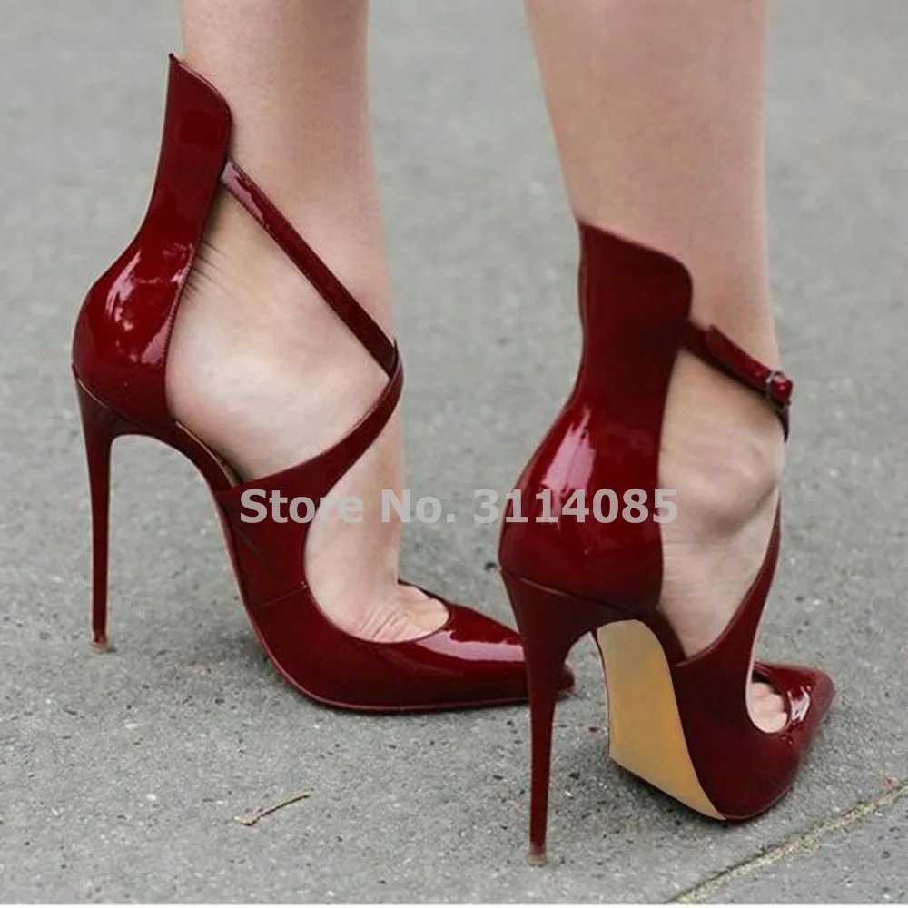 Women Spring Fall Gorgeous Wine Red Patent Leather Pointed Toe Heels Cross Strap Dress Shoes Burgundy Wedding Shoes Dropship Women Spring Fall Gorgeous Wine Red Patent Leather Pointed Toe Heels Cross Strap Dress Shoes Burgundy Wedding Shoes Dropship