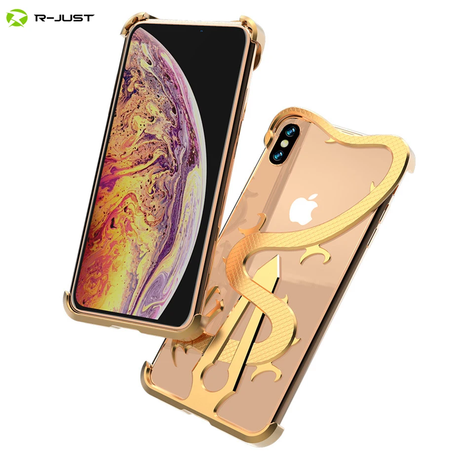 R-JUST для iPhone Xs чехол для MAX XR меч-Дракон Металлический противоударный бампер задняя крышка для iPhone X Xs Алюминиевый противоударный чехол