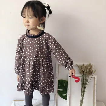 

Spring Autumn Cotton Baby Girl Dresses Long Sleeve Triangle Pattern Princess Dress Ribbon Bow-knot O-neck Casual Kids Dresses