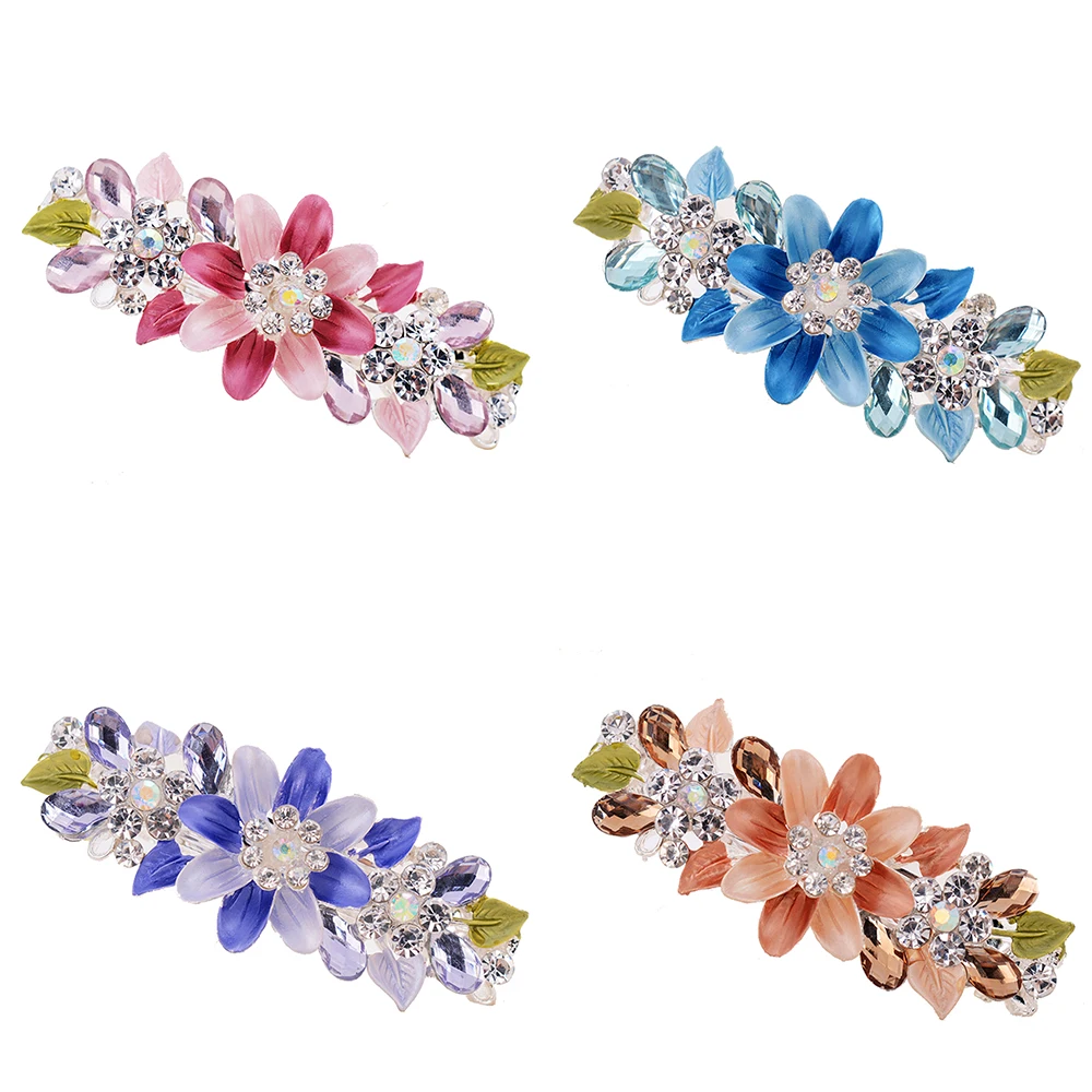 4pcs/Set Alloy Hair Barrette Rhinestone Hair Clips Barrette Flower