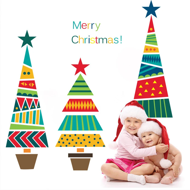 Merry Christmas Tree Star Wall Stickers Home Decals Living Room Decorations DIY PVC Festival Window