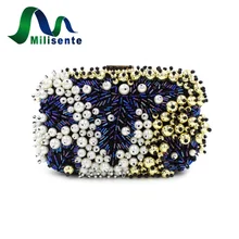 Europäischen und Amerikanischen Stil Frauen Perlen Clutch Hochzeit Tasche mit Perlen Elegante Bankett Handtasche Partei Weiß und Blau