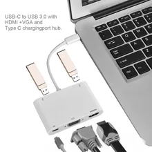 USB 3.1 Тип C до VGA, HDMI, USB 3.0 хаб Тип C Кабель-адаптер Зарядное устройство для MacBook Pro