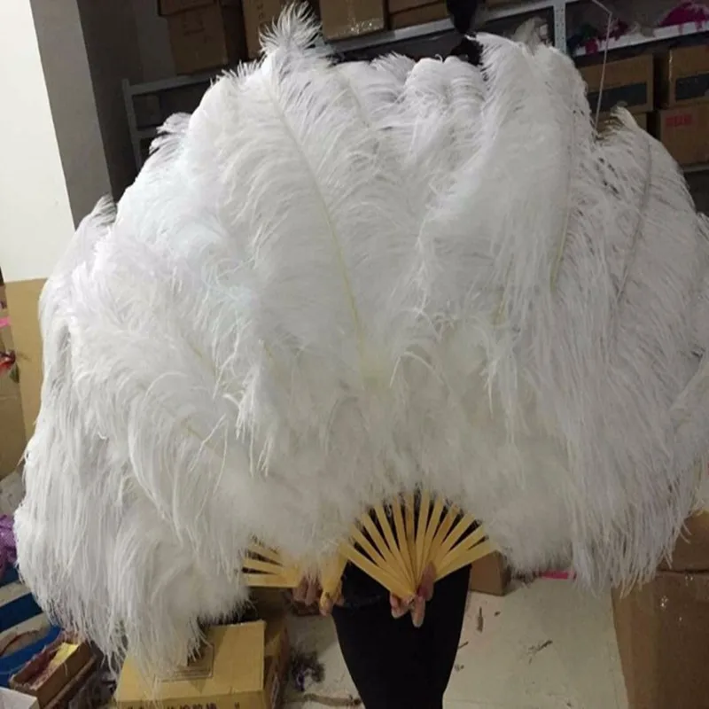 Big Ostrich Feathers Fan With Bamboo Staves for Belly Dance Halloween Party Ornament Decor Necessary 13 bones