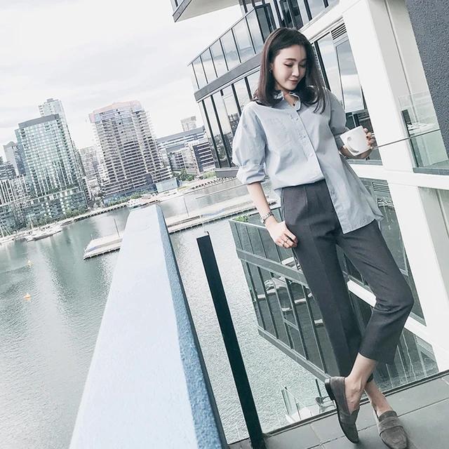 Special Price Set female 2018 autumn new temperament casual solid color wild long-sleeved shirt + small feet nine pants elegant two-piece suit Special Price Set female 2018 autumn new temperament casual solid color wild long-sleeved shirt + small feet nine pants elegant two-piece suit