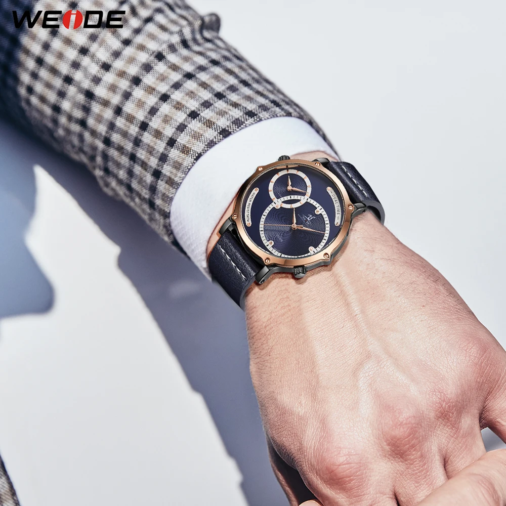 

WEIDE top brand Military Blue Dial Clock Leather Strap Bracelet Men's Sport Quartz Movement Complete Calendar Clock dropshipping