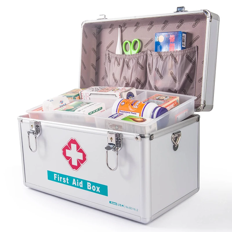 

Lockable First Aid Case Durable Aluminum Frame Medicine Storage Container Box for Home Travel Workplace Household Medical