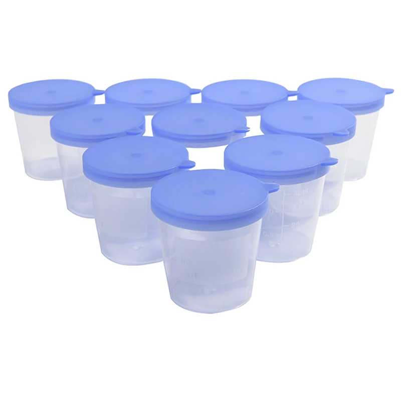 10 шт пластиковый стаканчик 40 мл контейнер для мочи образец стаканчик образец бутылки Vol литой Выпускной мл и унций PP EO стерильный синий колпачок