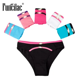 

FUNCILAC Rose Sexy Women Under Wear Panties Low Waist Cotton Flower Seamless Briefs 5pcs/lot