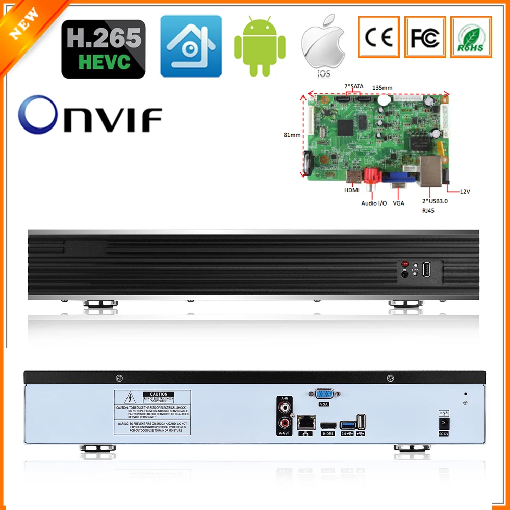 16CH 4MP 8CH 5MP H.265 CCTV NVR ONVIF видео рекордер Hisilicon HI3798C Обнаружение движения запись