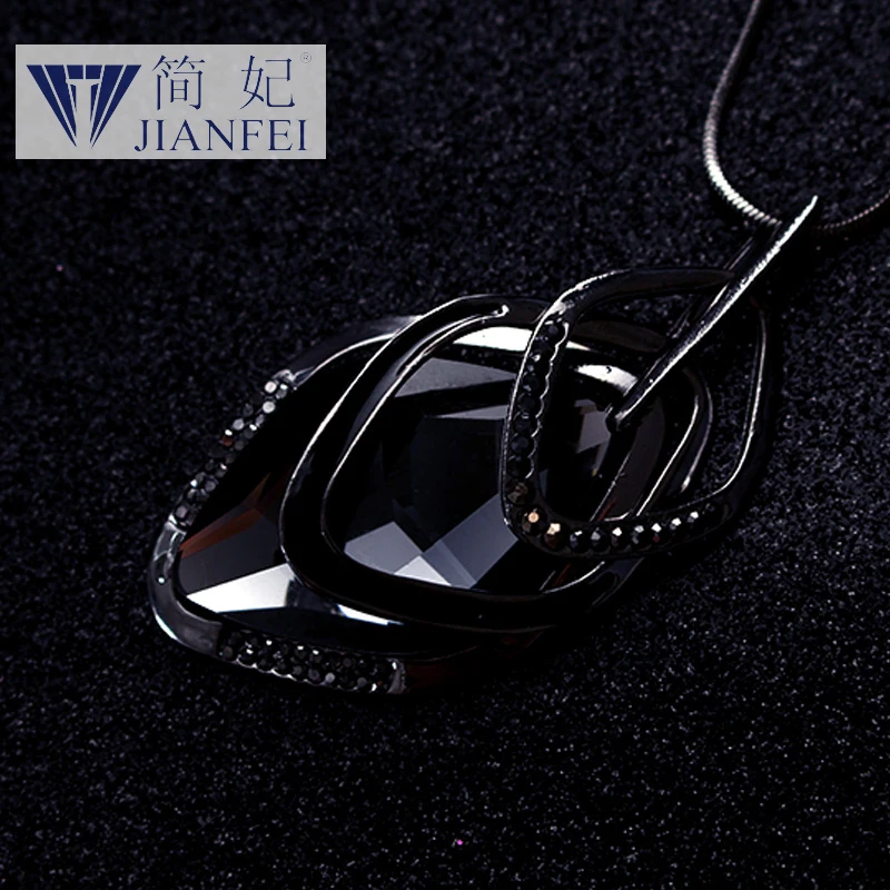 

Black Diamond Shape Fashion elegant sweater chain long crystal snow pendant water drop accessories long decoration necklace 7