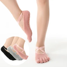 Женские носки для йоги, Нескользящие ручки и ремешки, хлопковые спортивные носки, силиконовые Нескользящие носки в горошек, носки для танцев, 3 пары