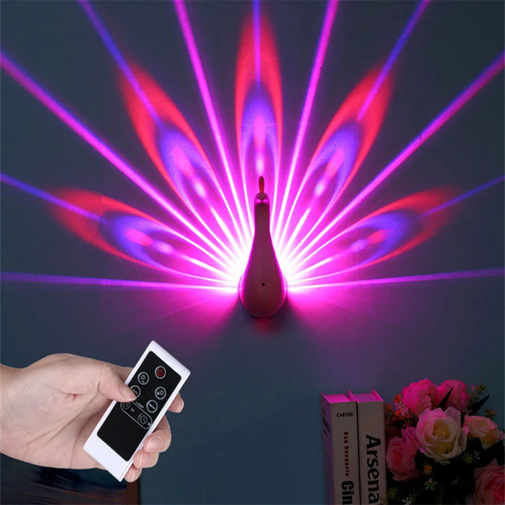 

LED Peacock Projector Night Light 7Color Changing LED Wall Lamp with Smart Touch&Remote Control Home Decor 3D Wall Lamp MY