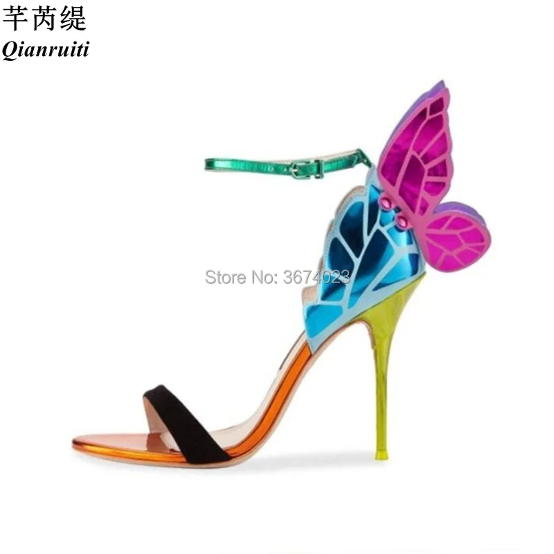 Qianruiti Butterfly Wings Sandal Bridal Shoes s Ankle Wrap High Heels Women Peep Toe patchwork Pumps Wedding | Обувь