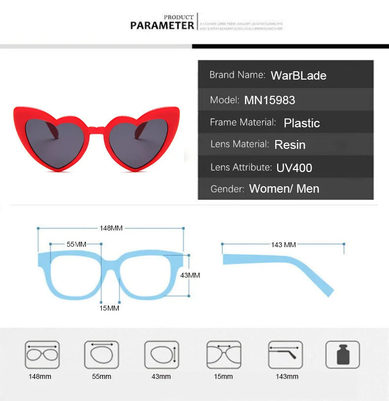 WarBLade Новая Мода Сердце Солнцезащитные очки женские брендовые дизайнерские солнцезащитные очки «кошачий глаз» солнцезащитные винтажные Ретро очки Любовь Сердце очки различной формы женские