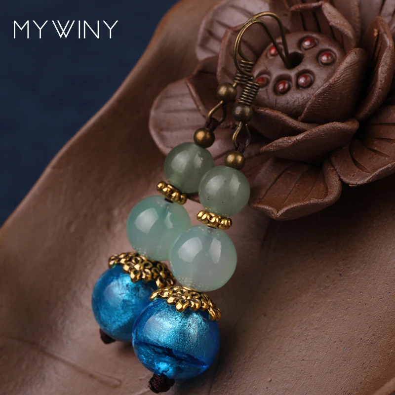 Женские длинные серьги MYWINY Винтажные с разноцветными бусинами и