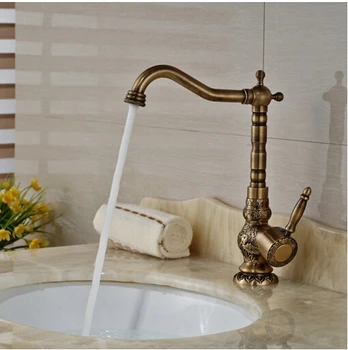 

Antique Kitchen Faucet Solid Brass Bronze Carved Kitchen Faucet Swivel Kitchen Mixer Tap Sink Tap with Complete Accessories