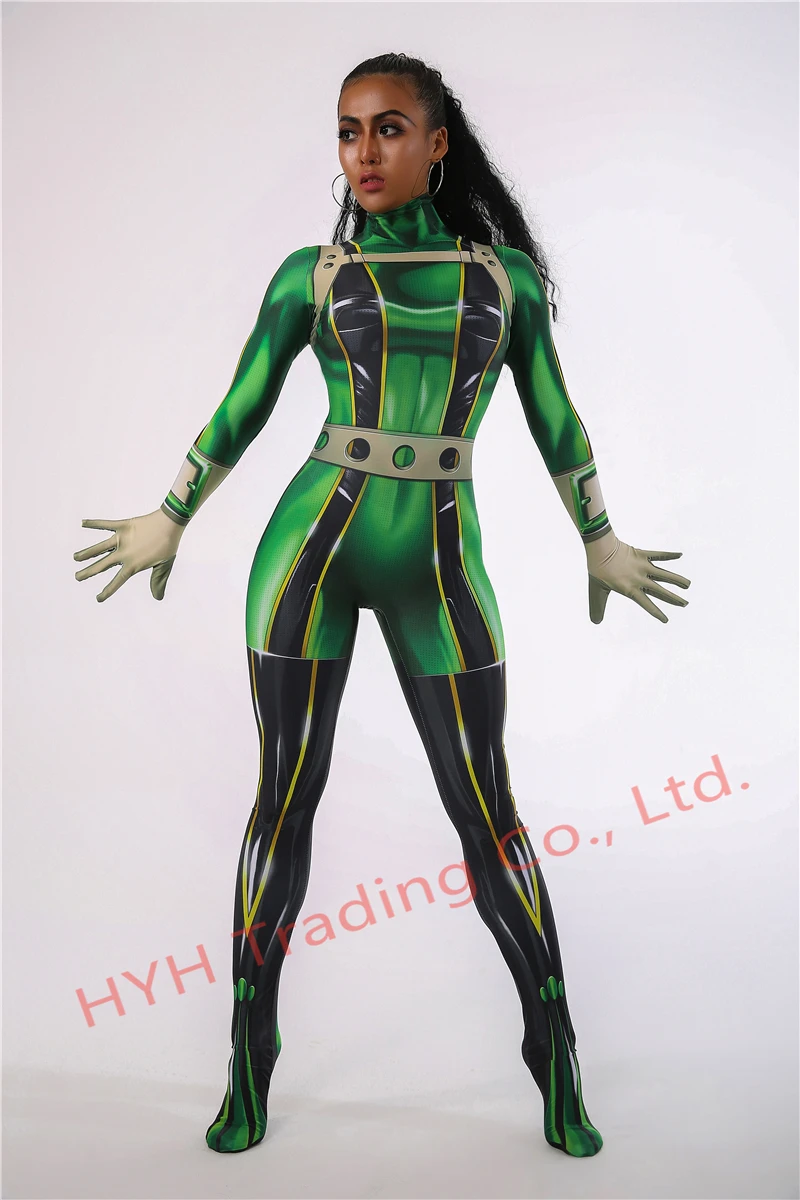 Ainiel My Hero Academy Froppy Tsuyu Asui, карнавальный костюм, спандекс, зентай, костюм для женщин и девочек, боди на Хэллоуин для детей и взрослых