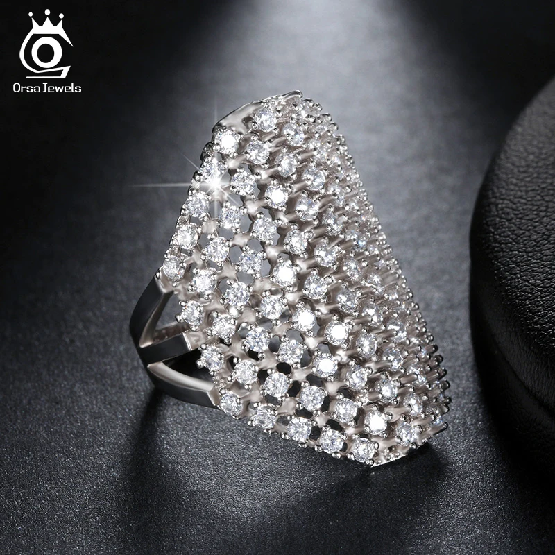 ORSA JEWELS Women Luxury Rings Hollow Prong Setting AAA Cubic Zircon Female Finger Ring Fashion Luxury Jewelry Gift AAOR92