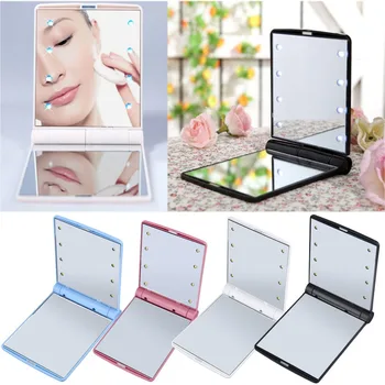 

Makeup Cosmetic Folding Portable Compact Pocket Mirror 8 LED Lights Lamps Hot Sellin Mini Mirror1Pcs Led Makeup Mirror Lady