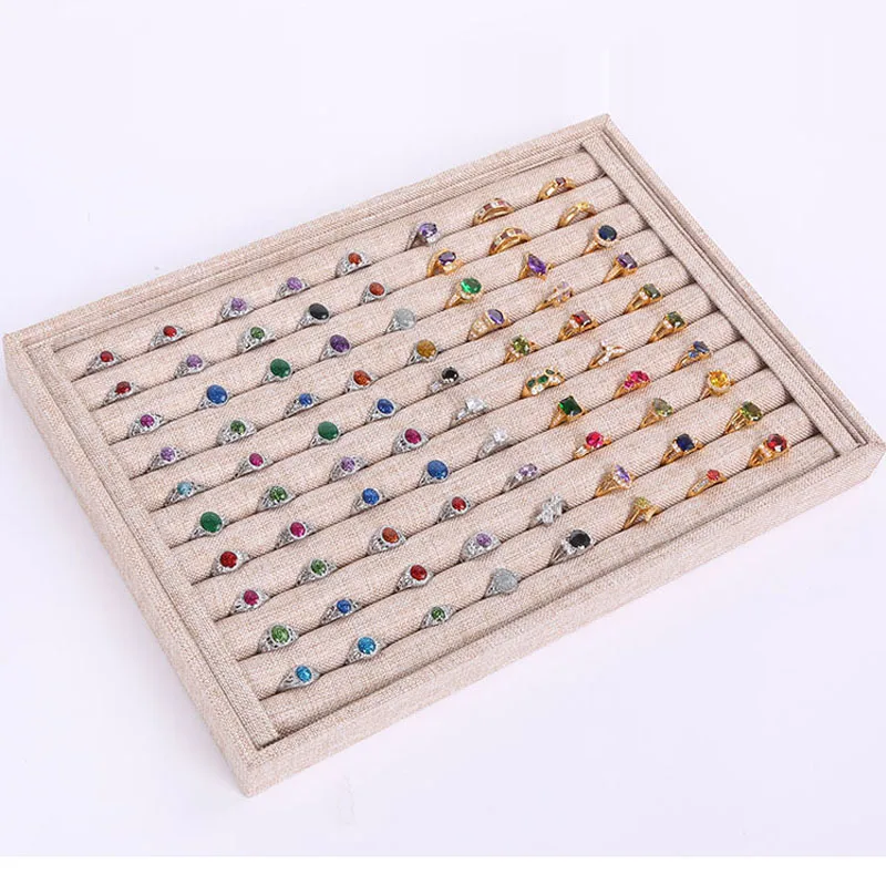 

High Quality Velvet/Linen Jewelry Tray Jewelry Display Holder Pendant Ring Earring Jade Pendant Stand Jewelry Storage Organizer