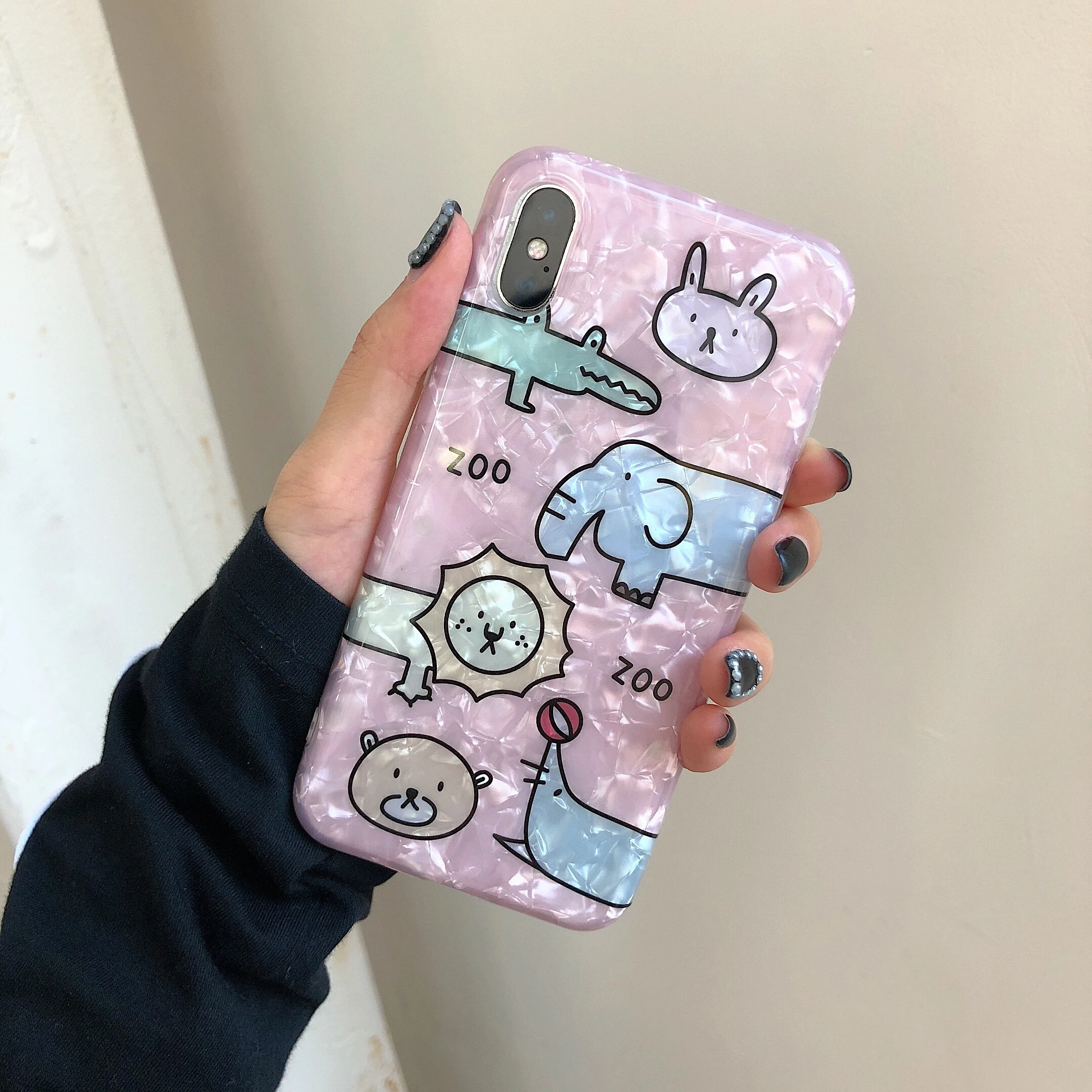 

Shell grain Pink Zoo Total package side Very Soft and Ultrathin For iphone 6 6p 6s 6sp 7 8 7P 8P and X XS XS Max XR Phone Case