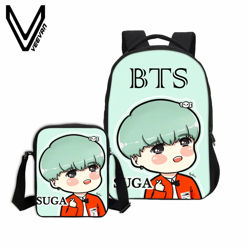 

VEEVANV 2 PCS/SETNew High School Student School Bag BTS Printing Backpack Chirldren Mochila Girl Bookbag Casual Daily Backpack
