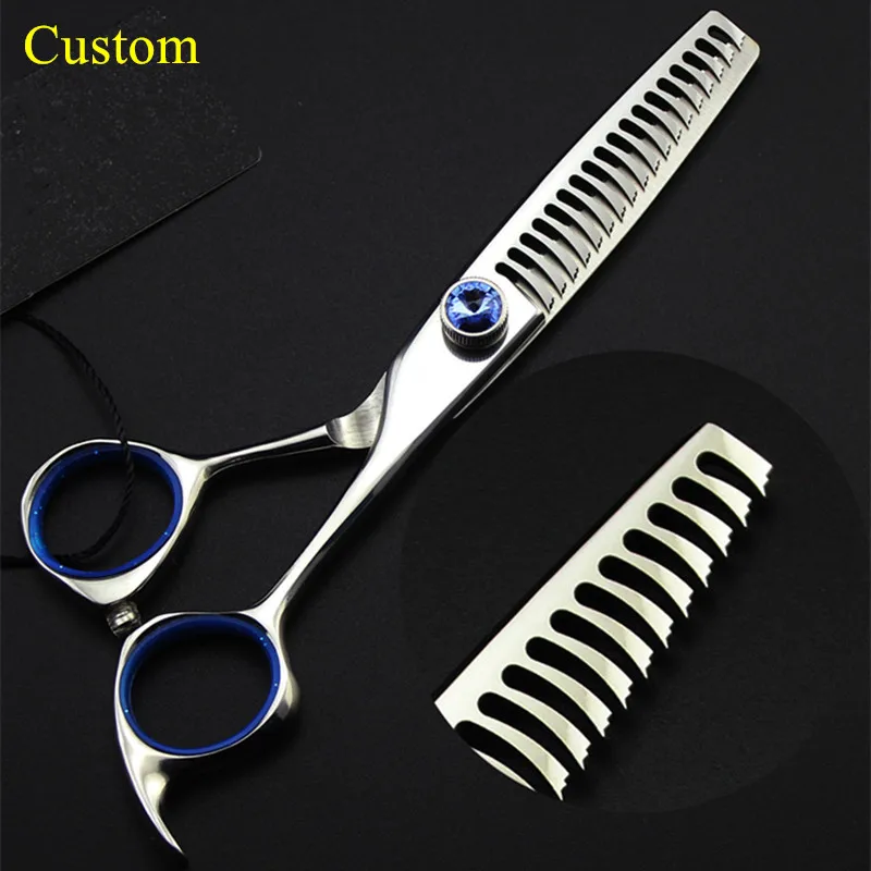 Custom professional japan 440c 6 inch Curved teeth hair scissors shears